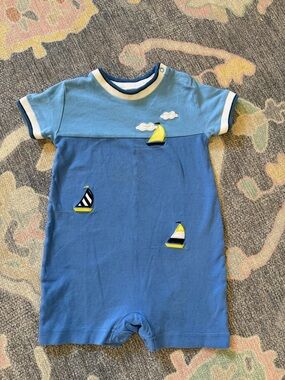 Florence Eiseman Blue Romper with Yellow Sailboats